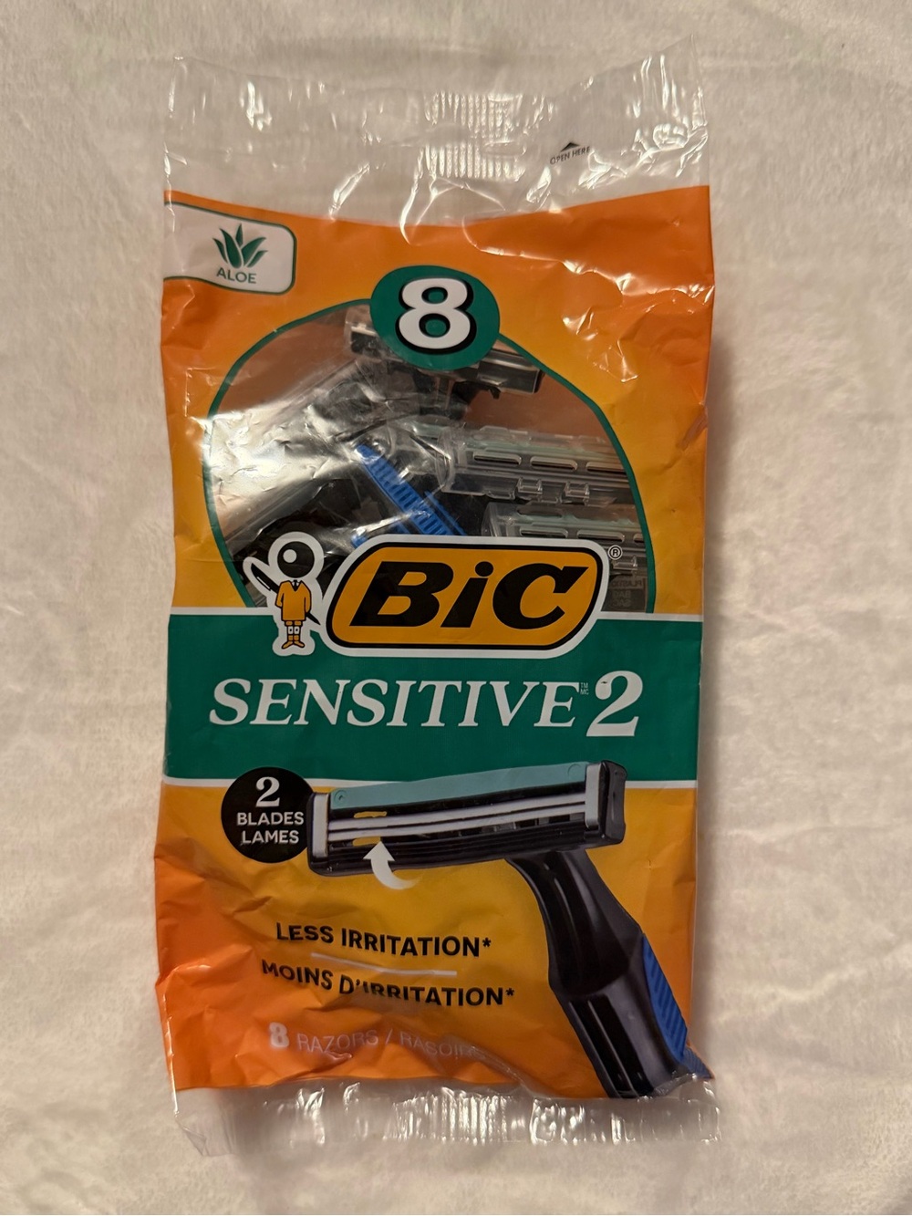 BIC Sensitive 2 Men's Disposable Razor, Two Blade, Pack of 8 Razors